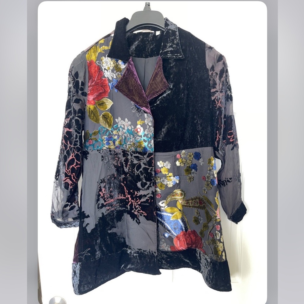 Soft Surroundings LISETTE Velvet Burnout Jacket Chiffon  PM Floral BOHO S